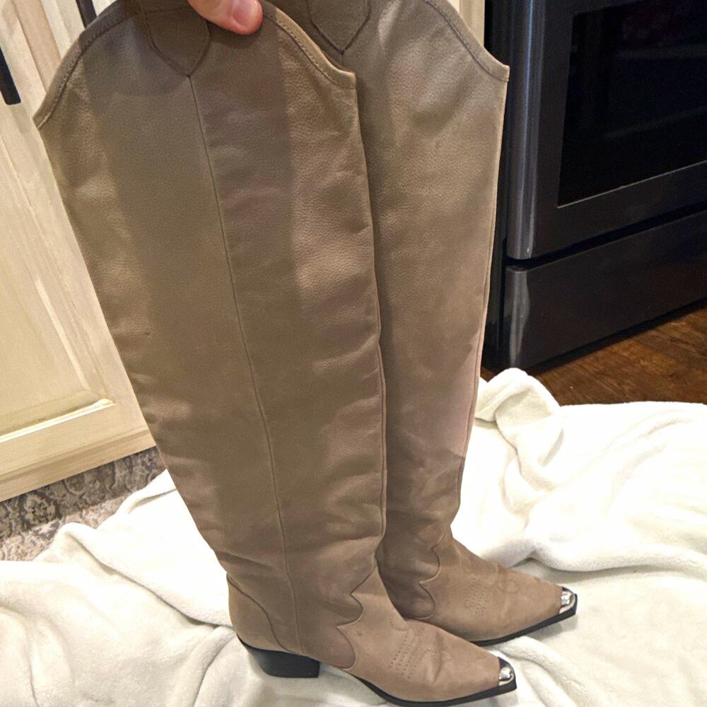 Senso Womens Beige Leather Knee High Western Boots Pointed Toe Pull On Size 38